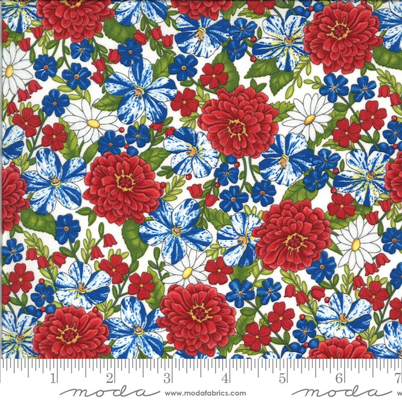 White /& Blue from the America the Beautiful Collection by Moda Floral in Red