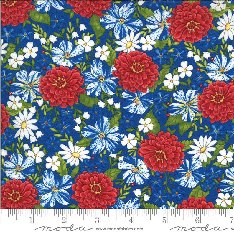 White /& Blue from the America the Beautiful Collection by Moda Floral in Red