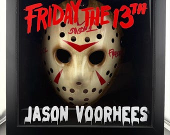 Piątek Trzynastego Jason Voorhees Podpisana maska Ari Lehman Custom Shadow Box Auto BAS Fuck Freddy