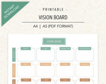 Plantilla para tablero de visión (imprimible) para Bullet Journal o agenda / Imprimir en papel tamaño A4 o A5