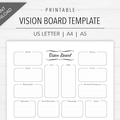 Vision Board Template printable for Bullet Journal or | Etsy