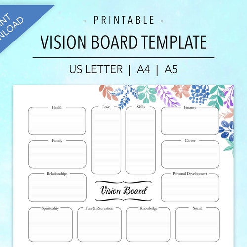 Vision Board Template printable for Bullet Journal or - Etsy