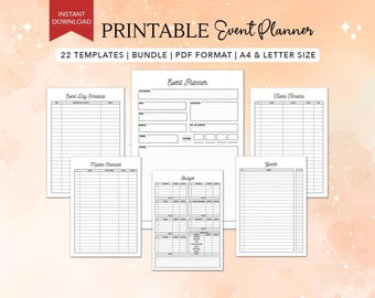 Paquete de plantillas imprimibles para la planificación de eventos: Plantillas para organizar fiestas (Descarga en PDF tamaño A4/Carta)
