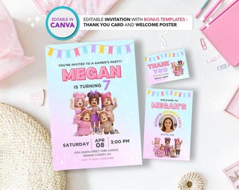 Paquete de invitaciones de cumpleaños editables de Roblox: Fiesta de juegos DIY (Descarga digital, plantilla de Canva)