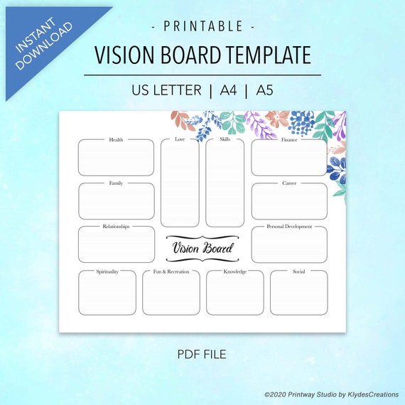Vision Board Template printable in Floral Theme for Bullet | Etsy Canada