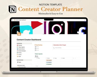 Plantilla de Notion Planner Creador de contenido Notion Planner Planificador de redes sociales Planificador de contenido para influencers Calendario de contenido Planificador de YouTube