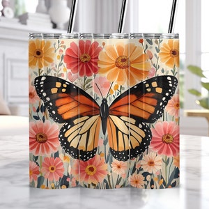 Butterfly Floral 20oz Skinny Tumbler Wrap PNG for Sublimation Design Digital Download PNG Butterfly Tumbler Sublimation Wrap, Seamless PNG