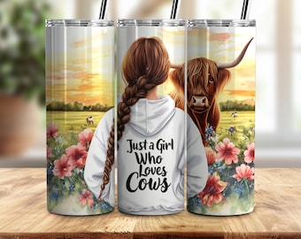 Kuh Blumen Tumbler Wrap PNG, Highland Kuh Sublimationsdesign (PNG Digital Download)