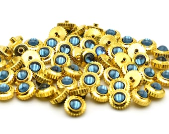 Couronnes de montres à bijoux bleu clair RARE, couronnes de montres en pierre, réparation de montres, 4 couronnes par lot, fourniture de pièces de montre steampunk féminines