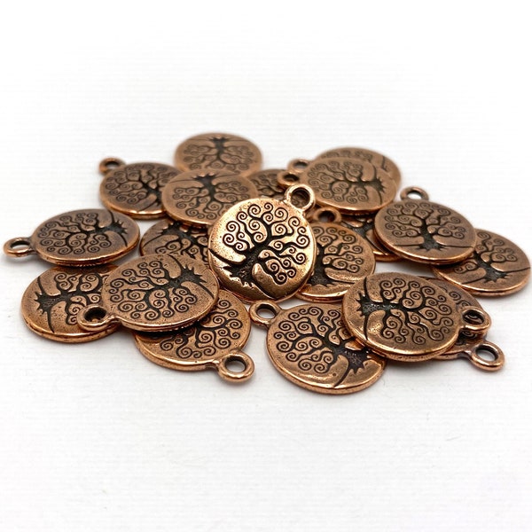 Tree of life charms, round double-sided silver or copper charms, TierraCast 15mm pewter pendants, 2 PER ORDER