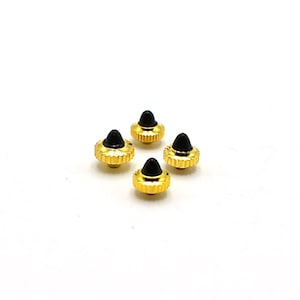 Black and gold pointy opaque jeweled winding watch crowns, mechanical watch crowns, black stone, 4 crowns per lot, vintage steampunk supply