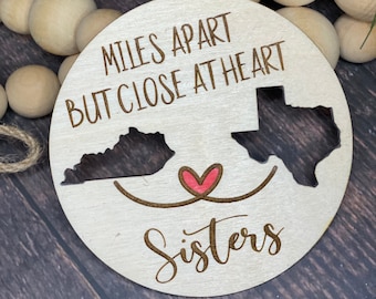 Personalized Long Distance Ornament • Custom State/Country Ornament • Miles Apart Gift • Long Distance Friendship or Couple Christmas Gift