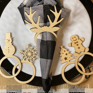 Urlaub/Winter Serviettenringe, Schneemann, Rentier, Schneeflocke, Lebkuchenmann - SVG-Datei