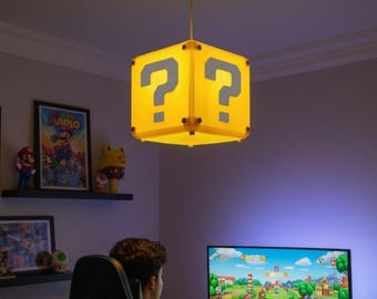 Question Mark Block Pendant Light, Retro Gaming Room Decor, Kids Ceiling Fixture