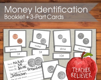 Three-Part Cards: Money Identification + teach coin names and values + Montessori nomenclature + remote learning materials + mathematics +