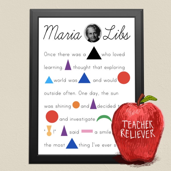 Montessori Poster: Maria Libs + Grammar + teach parts of speech + Montessori wall art + remote learning materials + language + read +