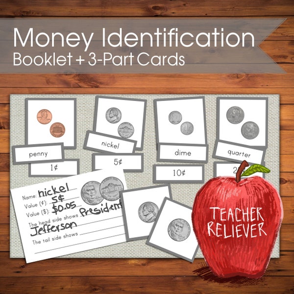 Three-Part Cards: Money Identification + teach coin names and values + Montessori nomenclature + remote learning materials + mathematics +