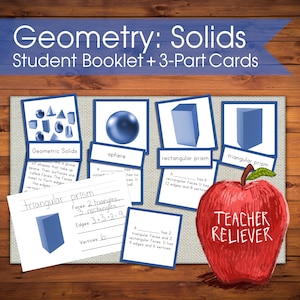 Three-Part Cards: Geometry Solids + teach solids + Montessori Nomenclature + remote learning materials + math + building +