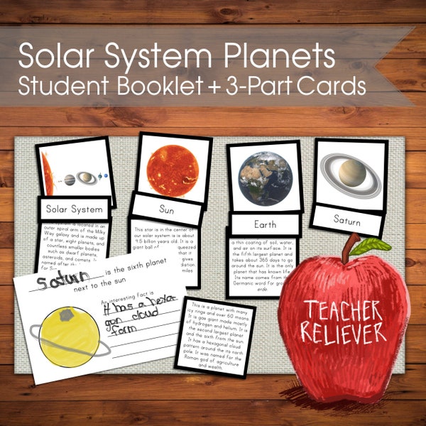 Three-Part Cards: Solar System Planets + teach outer space + Montessori Nomenclature + remote learning materials + history cultural +reading