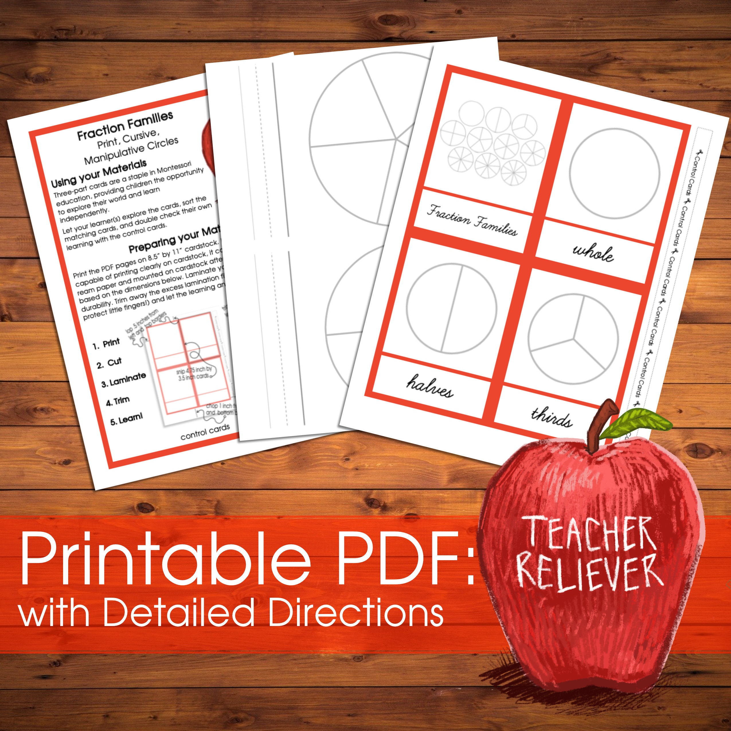 Three-part Cards: Fraction Families + Teach Fraction Words + Montessori ...