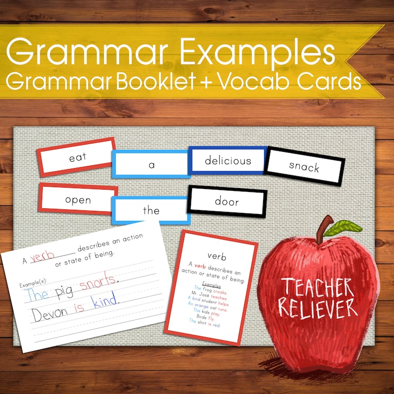Definition & Label Cards Grammar Examples Teach Parts of Etsy