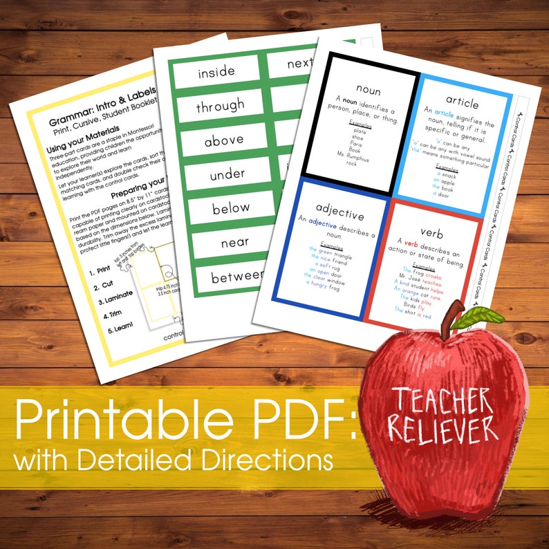 Definition & Label Cards Grammar Examples Teach Parts of Etsy
