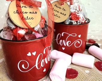 Cadeau de Saint-Valentin, cœurs gélifiés Saint-Valentin, chocolats pour la Saint-Valentin, cadeau éponge gélifiée, tasse rouge de bonbons gélifiés, cadeau amoureux, Saint-Valentin