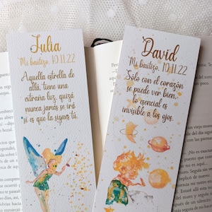 Recordatorios de bautizo, recordatorios de El Principito, recordatorios de Campanilla, recordatorios de comunión, papelería de eventos