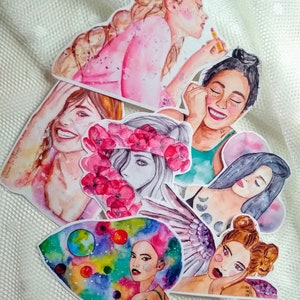 Pegatinas de chicas, pegatinas brillantes para scrapbooking, pegatinas para móvil, pegatinas de caras de mujeres, pegatinas glamurosas