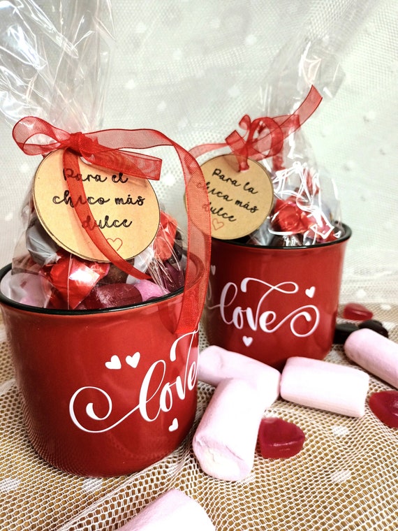 Regalo para San Valentín, tarro de gominolas, taza con chocolates, regalo de  aniversario, detalle para novios, tarro con chucherías -  México