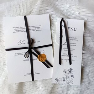 Invitations de mariage noir et blanc, papeterie de mariage, menu de mariage, conception de mariage, invitations dorées, invitations de mariage élégantes, mariage