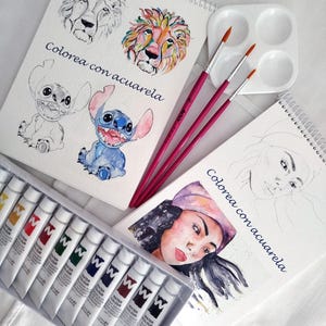 Cuaderno para colorear, colorea con acuarela, cuaderno de acuarela, acuarela para principiantes, dibujo para adultos, coloreable infantil