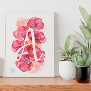 Letras con flores, tu inicial con flores, letras con amapolas, flores decorativas, cuadro con letras, tu inicial, cuadro con letras, letras