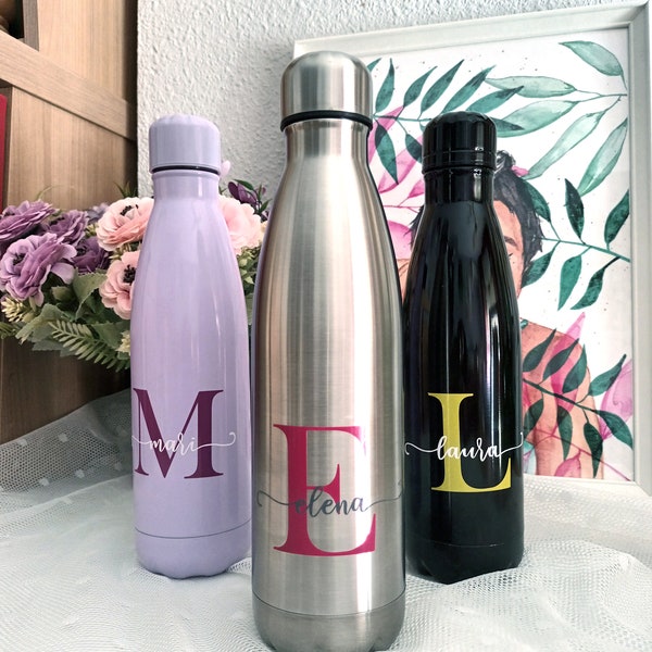 Botella personalizada, botella con tu inicial, botella con tu nombre, vaso personalizado, regalos para bodas, regalos para profesores, termo