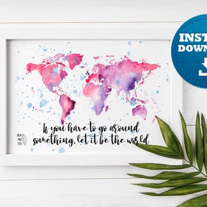 World Map Printable Download, Mapamundi, watercolor world map, mapamundi poster - digital sheet - Instant Download Map
