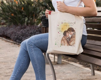 Pride and Prejudice bag, pride and prejudice cotton tote bag, Jane Austen bag, Darcy face bag, elisabeth face tote, Jane Austen fan art