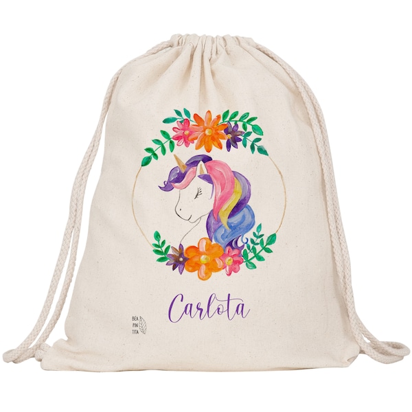 Cartable licorne avec prénom, sac à cordon pour enfant personnalisé, sac de danse licorne, sac crèche, sac à dos bébé, sac à goûter, cadeau licorne