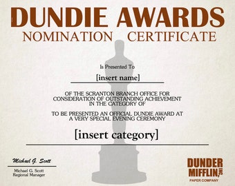 Dundie Award Certificates | the Office I Customizable | Digital ...