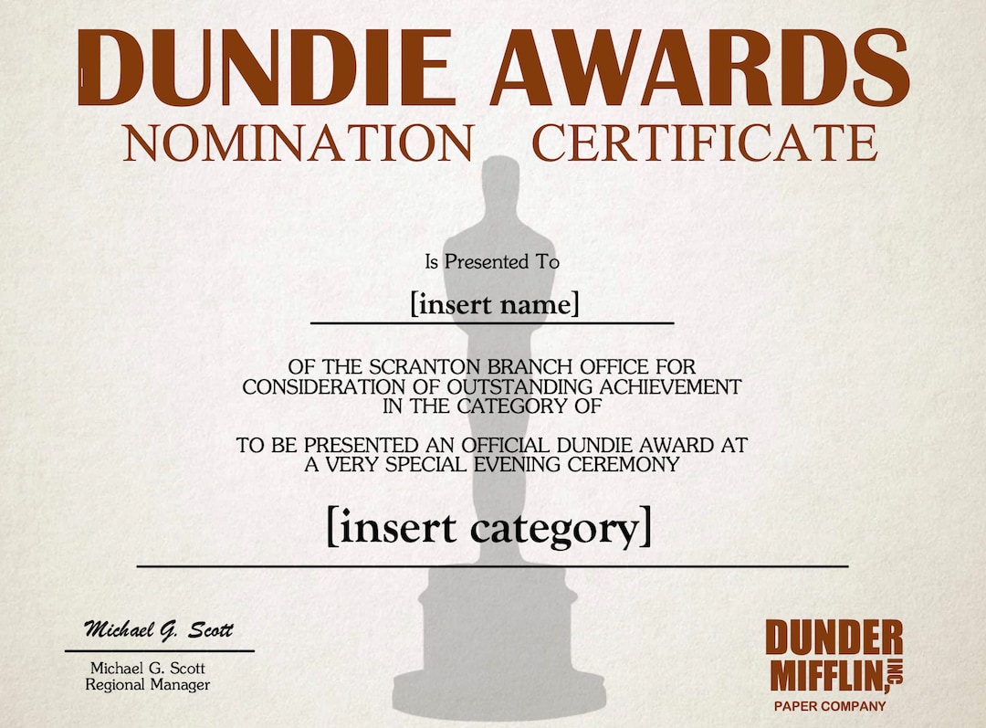 Dundie Award Certificates the Office I Customizable Digital Download Etsy