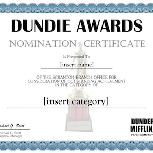 Dundie Award Certificates | The Office I Customizable | Digital Download