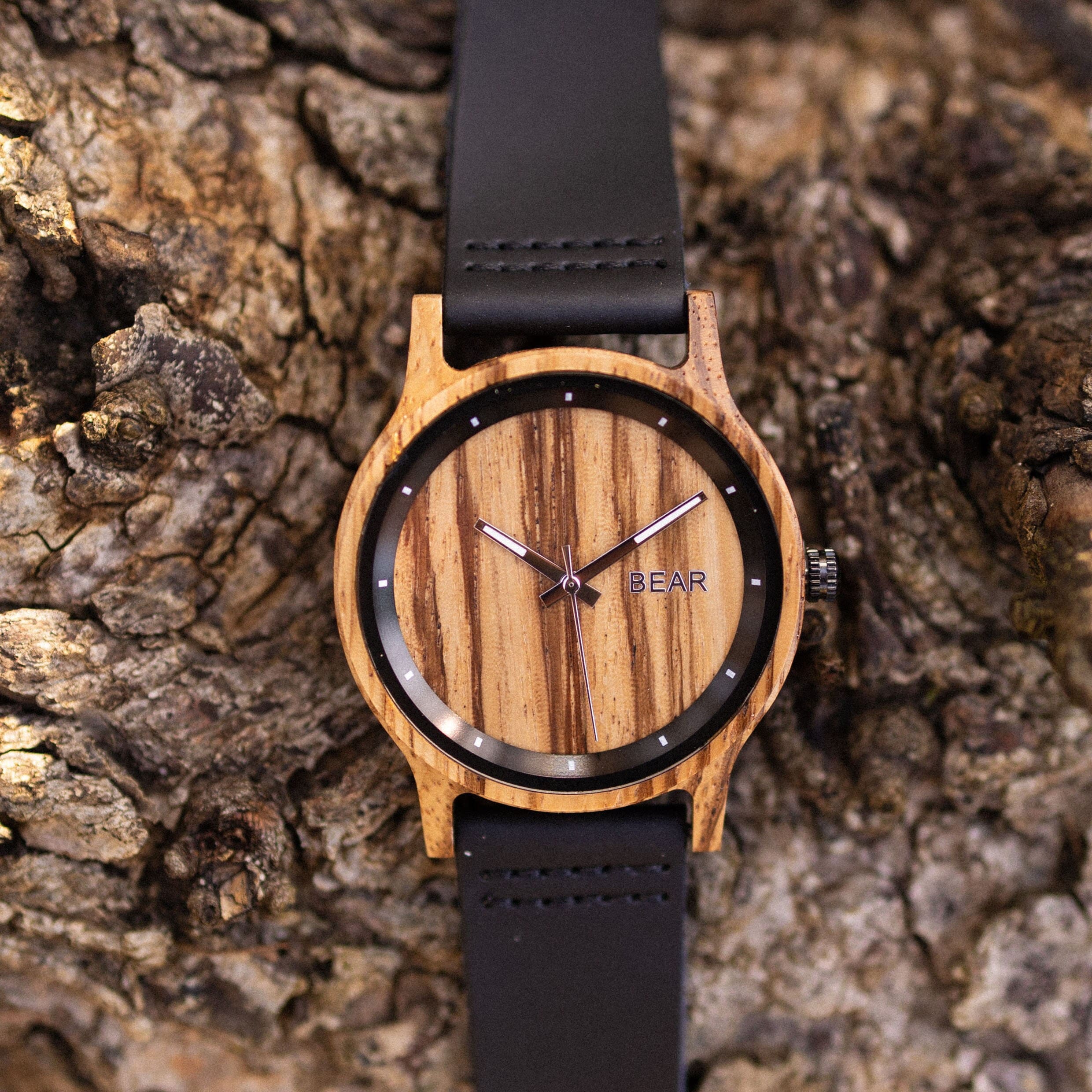 Zebranoholz Holzuhr Automatik Herren Bewell Holzuhr Datum Zebrano