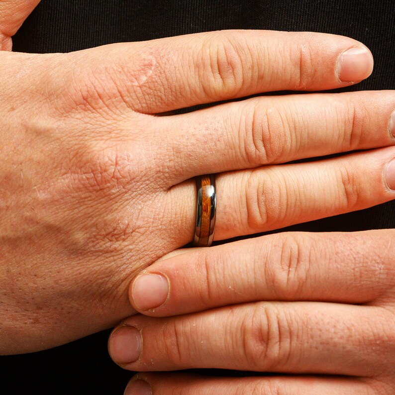 Whiskey Barrel & Grey Tungsten Steel Ring | 6mm | Unique Wedding Band and Gift | Mens and Womens Jewellery | Personalised Engravement image 3