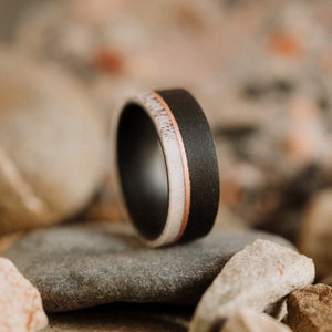 Black Steel and Deer Antler Ring | Botanica Jewellery | Gift for Him | Personalised Engrave | Aegon II | Black & Natural Bone |