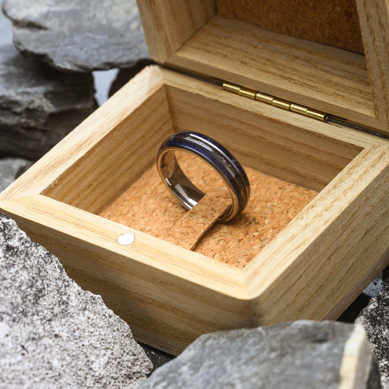 Mens Tungsten Ring | Lapis Lazuli & Meteorite Stone 6MM | Unique Gift or Wedding Band image 6