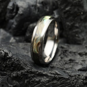Tungsten Wedding Band for Men – Unique Eco-Friendly Gift, Abalone Shell & Silver Ring 6mm
