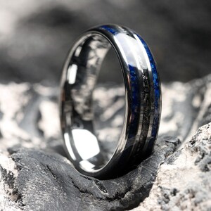 Mens Tungsten Ring | Lapis Lazuli & Meteorite Stone 6MM | Unique Gift or Wedding Band image 5