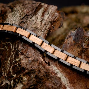 Whisky Barrel Wood and Black Tungsten Steel Bracelet | Jewelry For him or her | Accessory Gift | Edward | Saxon Collection