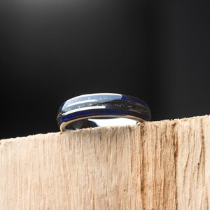 Mens Tungsten Ring | Lapis Lazuli & Meteorite Stone 6MM | Unique Gift or Wedding Band image 3