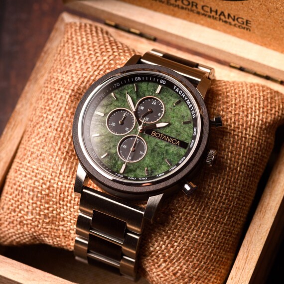 Mens Wooden Watch | Chronograph | Stainless Steel & Sandalwood - Marble Face | 44mm | 3ATM Water-resistant| Unique Gift for Him
