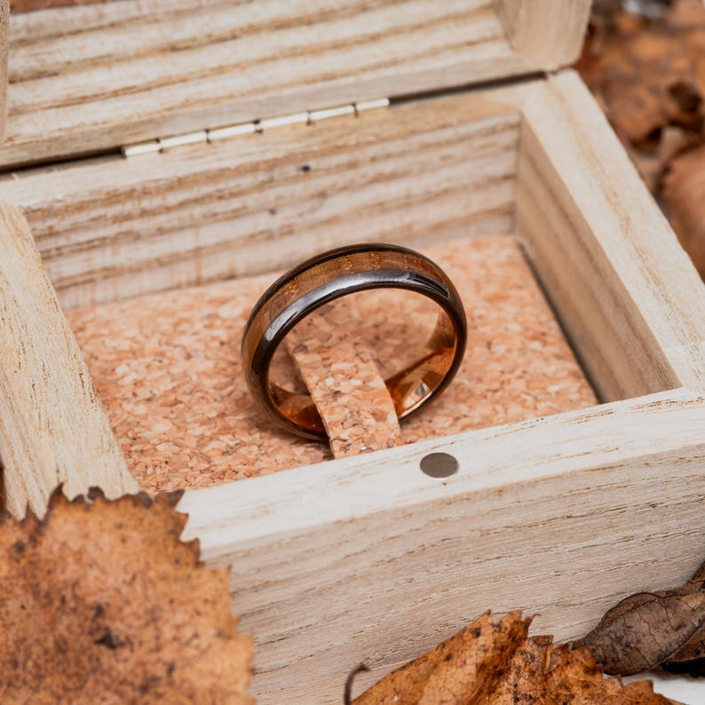 Whiskey Barrel & Grey Tungsten Steel Ring | 6mm | Unique Wedding Band and Gift | Mens and Womens Jewellery | Personalised Engravement image 5